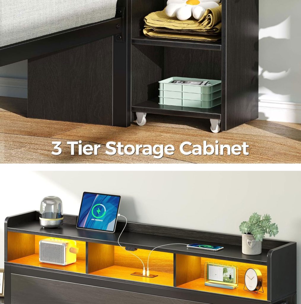 Bed Frame Full Size with Bookcase Storage Headboard detail