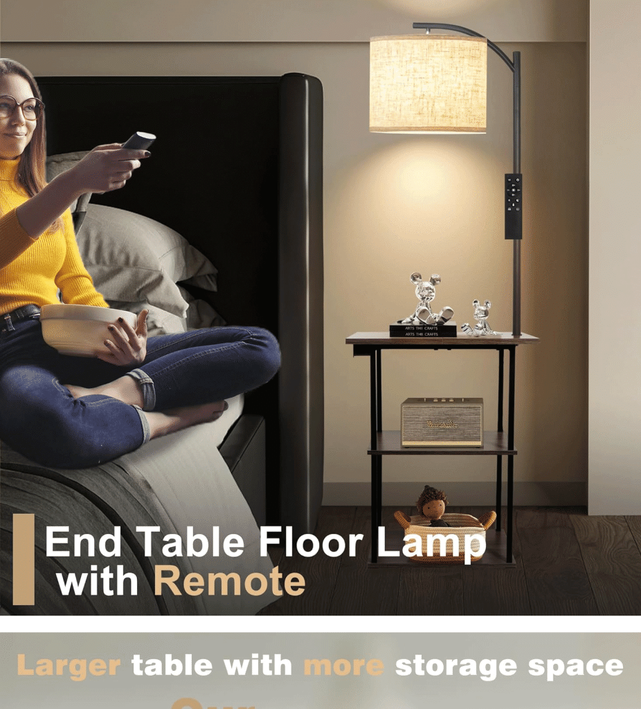 Floor Lamp with Shelves, Modern Side Table detail