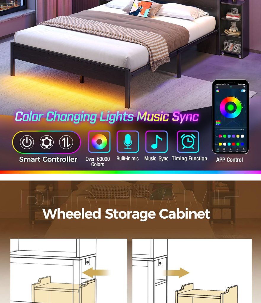 Bed Frame Full Size with Bookcase Storage Headboard detail