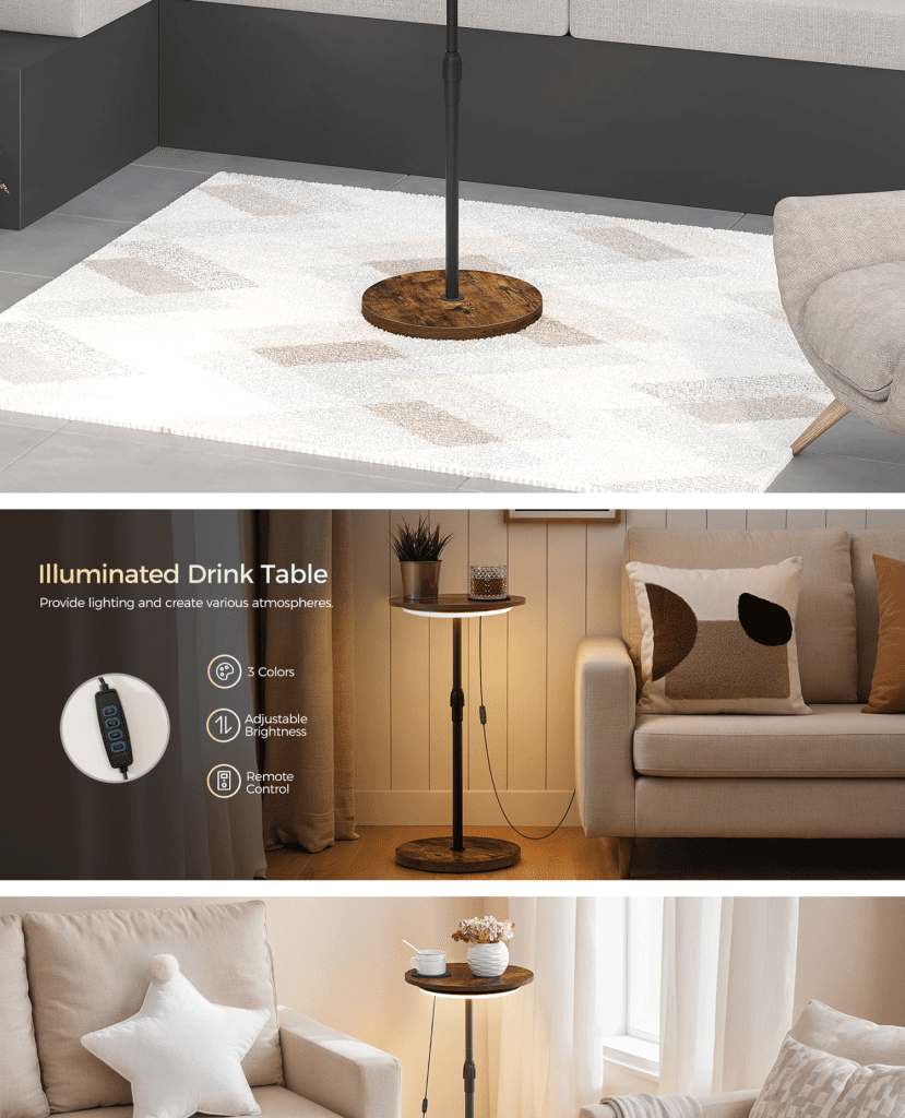 Small Round Side Table, Adjustable Height Drink Table detail