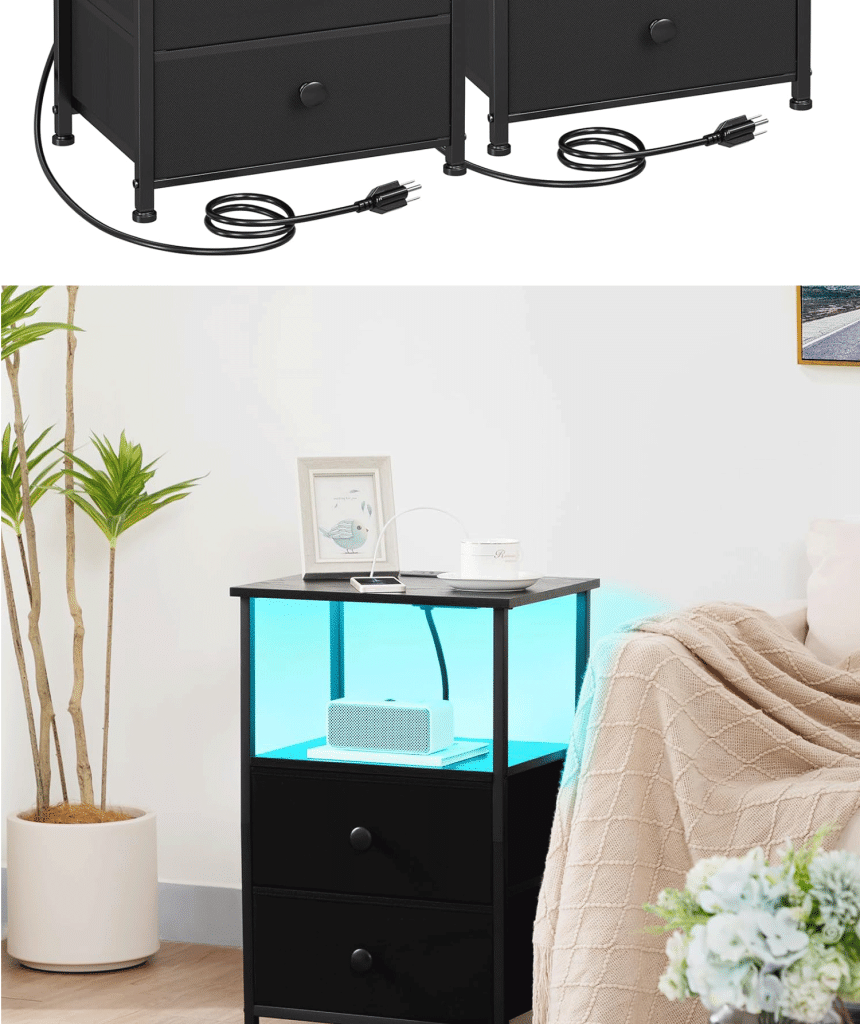 LED Nightstand with Charging Station detail