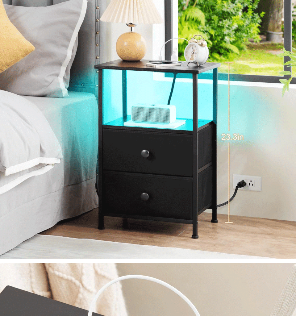 LED Nightstand with Charging Station detail