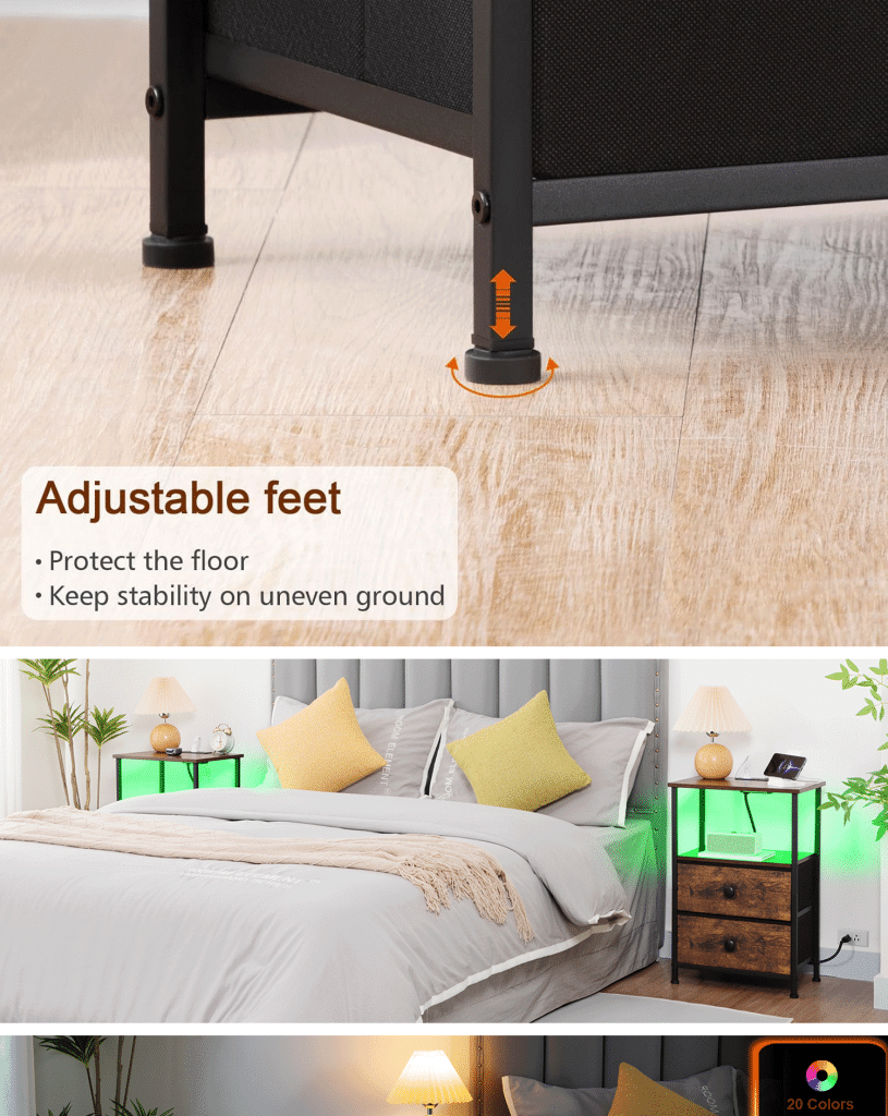 LED Nightstand with Charging Station detail