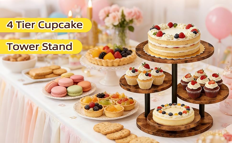 4-Tier Wooden Cupcake Stand for 50 Cupcakes with Rotating Base detail