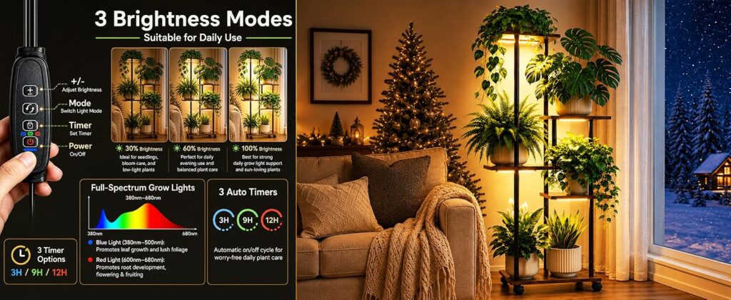 5-Tier Rolling Plant Stand with Grow Lights detail