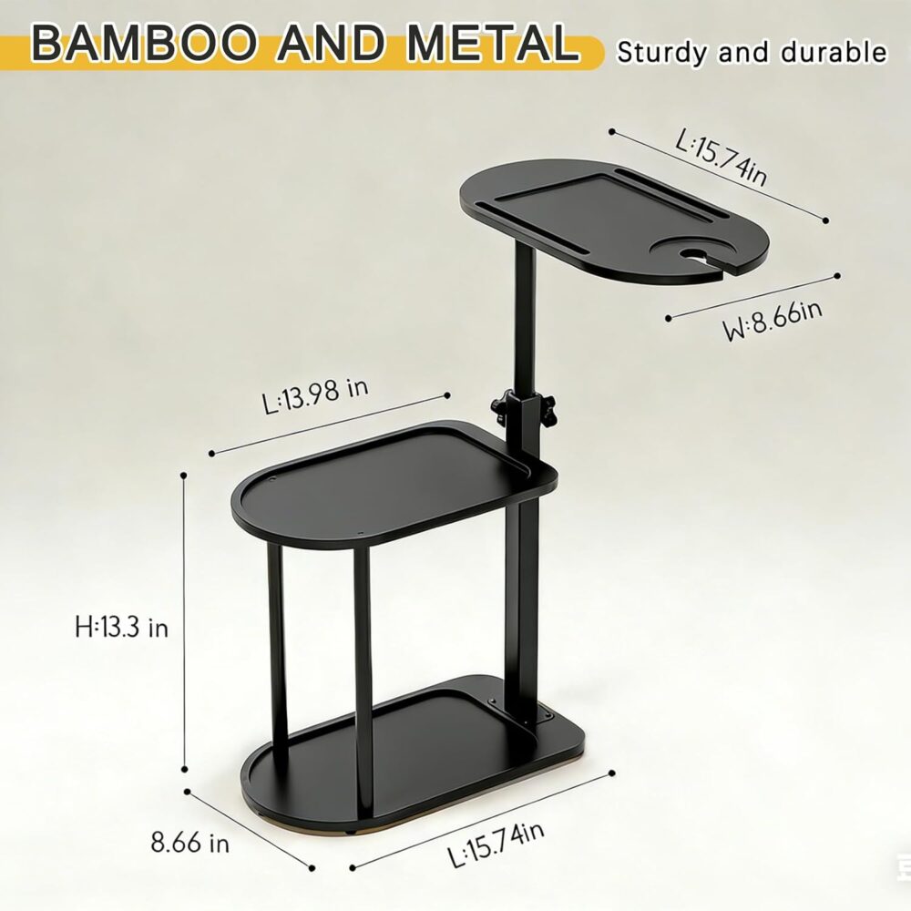 3-Tier Freestanding Bathtub Tray Table, Bamboo Swivel Bath Side Table — view 5