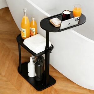 3-Tier Freestanding Bathtub Tray Table, Bamboo Swivel Bath Side Table