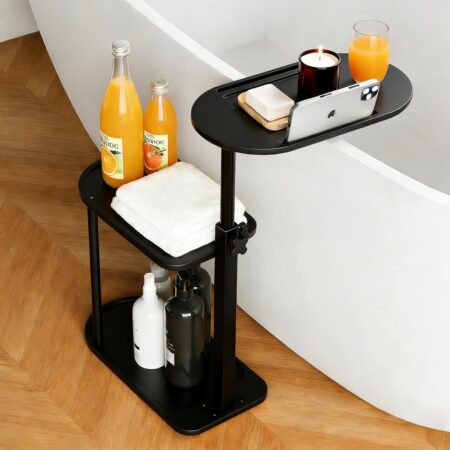 3-Tier Freestanding Bathtub Tray Table, Bamboo Swivel Bath Side Table