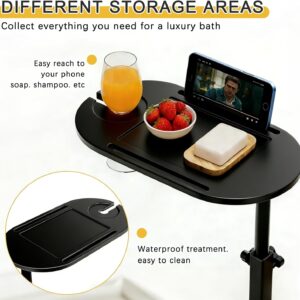 3-Tier Freestanding Bathtub Tray Table, Bamboo Swivel Bath Side Table