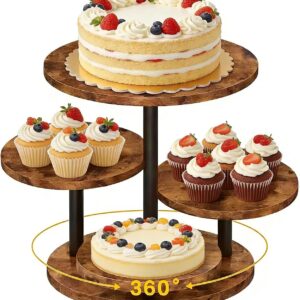 4-Tier Wooden Cupcake Stand for 50 Cupcakes with Rotating Base
