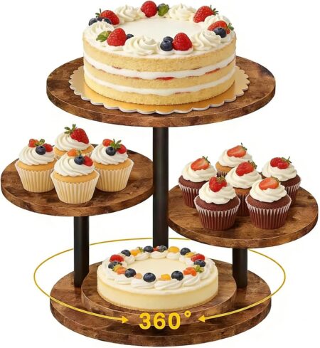 4-Tier Wooden Cupcake Stand for 50 Cupcakes with Rotating Base