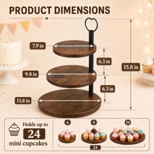3-Tier Wooden Cupcake Stand for 24 Mini Cupcakes