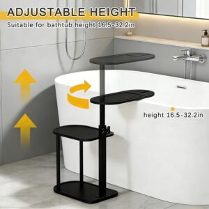 3-Tier Freestanding Bathtub Tray Table, Bamboo Swivel Bath Side Table