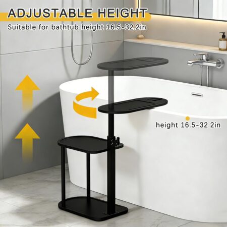 3-Tier Freestanding Bathtub Tray Table, Bamboo Swivel Bath Side Table