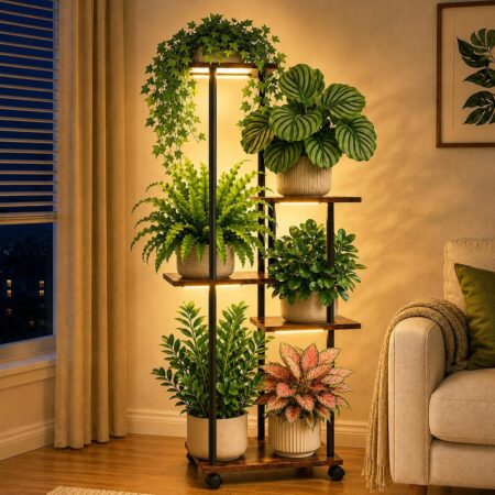 5-Tier Rolling Plant Stand with Grow Lights
