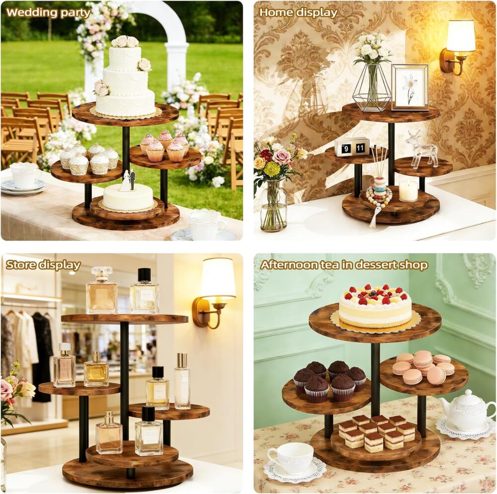 4-Tier Wooden Cupcake Stand for 50 Cupcakes with Rotating Base — view 6