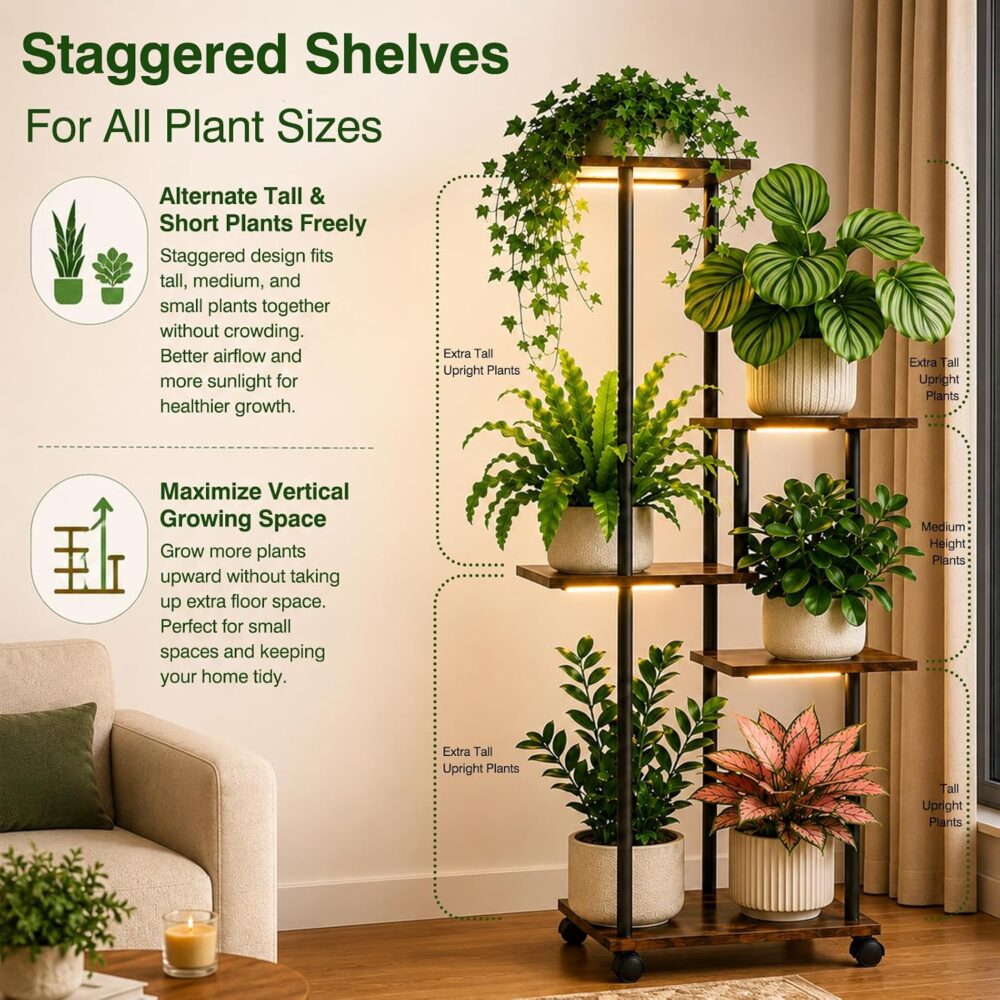 5-Tier Rolling Plant Stand with Grow Lights — view 6