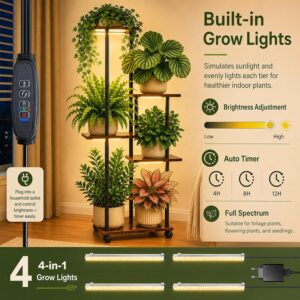 5-Tier Rolling Plant Stand with Grow Lights