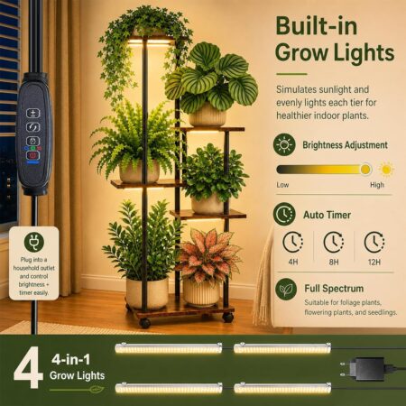 5-Tier Rolling Plant Stand with Grow Lights