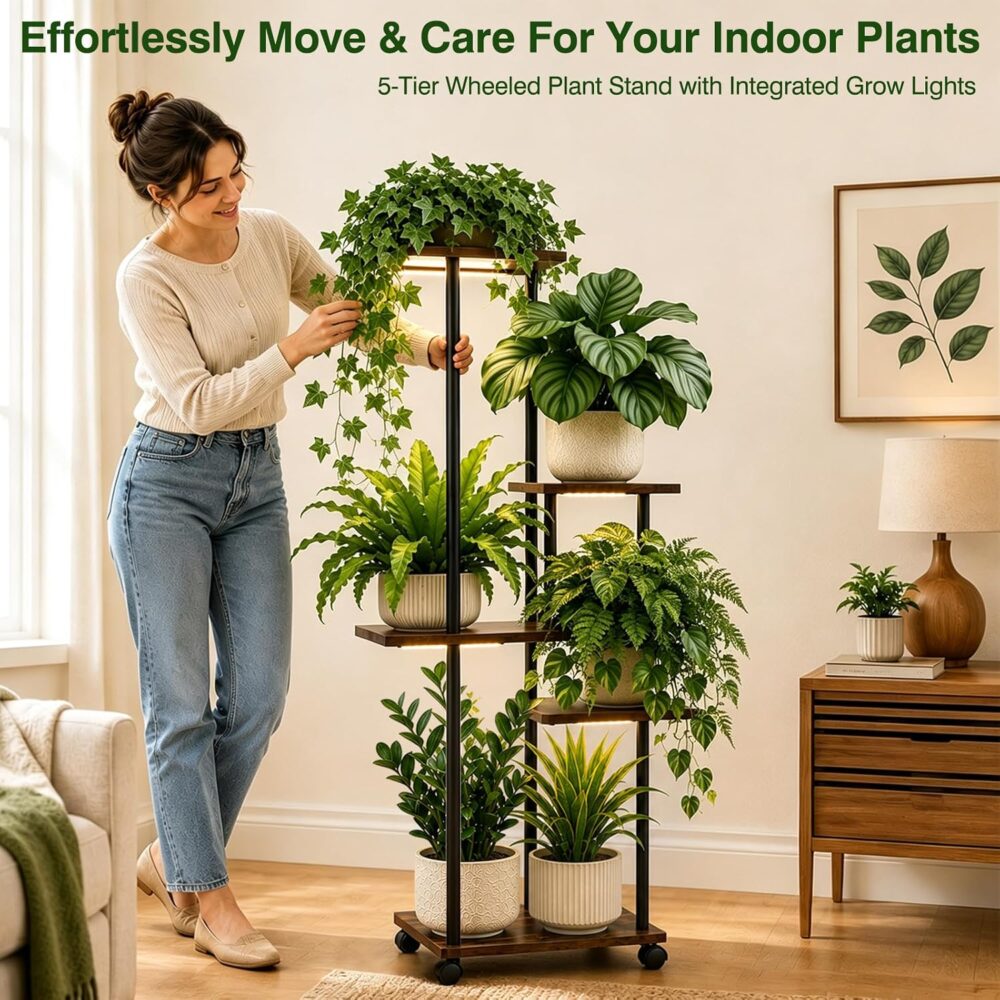 5-Tier Rolling Plant Stand with Grow Lights — view 7