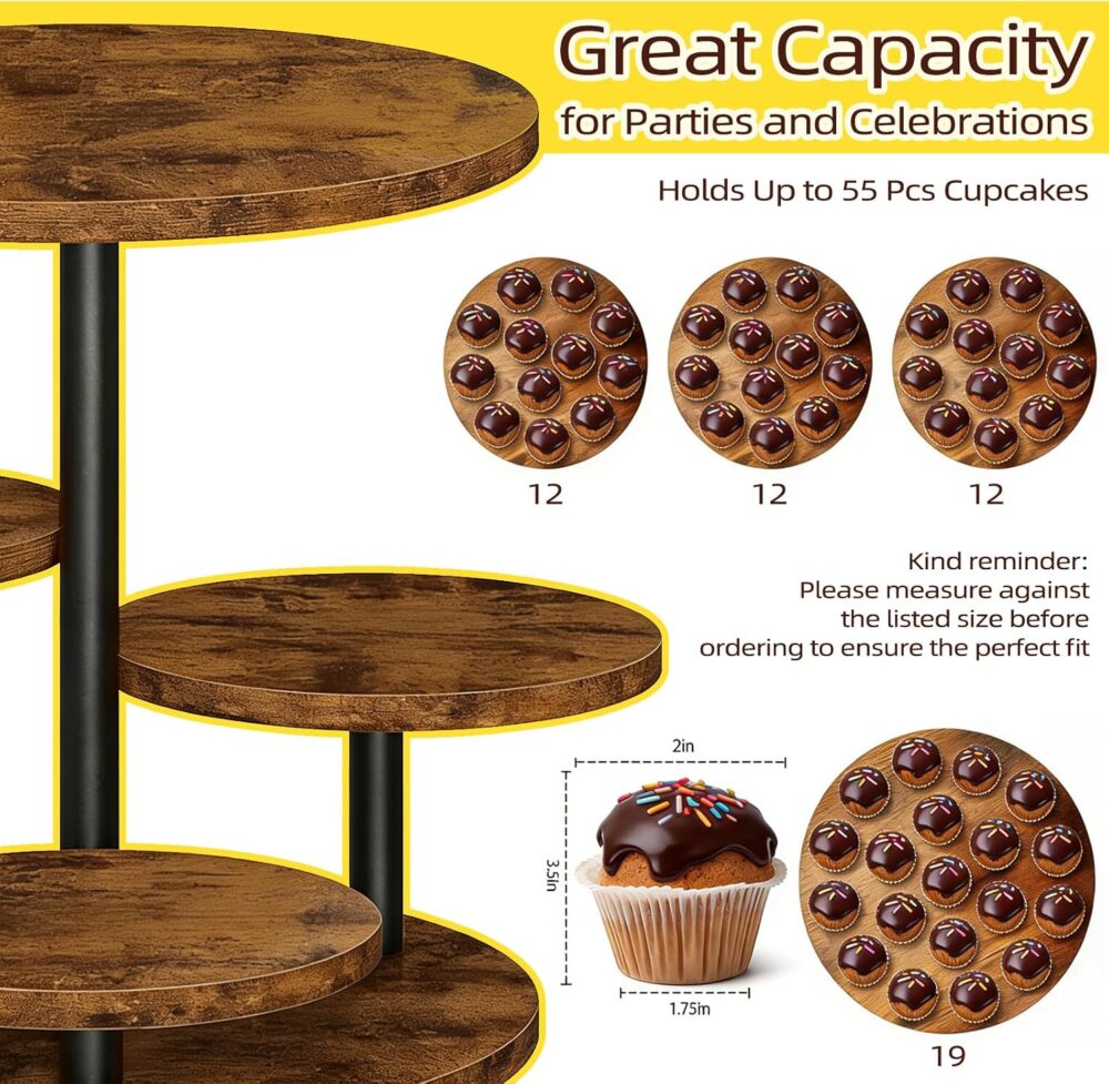 4-Tier Wooden Cupcake Stand for 50 Cupcakes with Rotating Base — view 5
