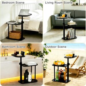 3-Tier Freestanding Bathtub Tray Table, Bamboo Swivel Bath Side Table