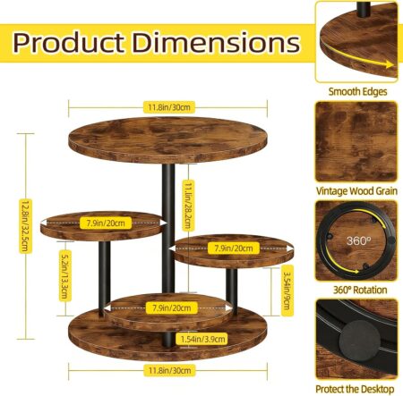 4-Tier Wooden Cupcake Stand for 50 Cupcakes with Rotating Base