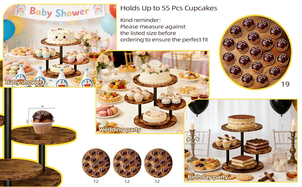 4-Tier Wooden Cupcake Stand for 50 Cupcakes with Rotating Base detail