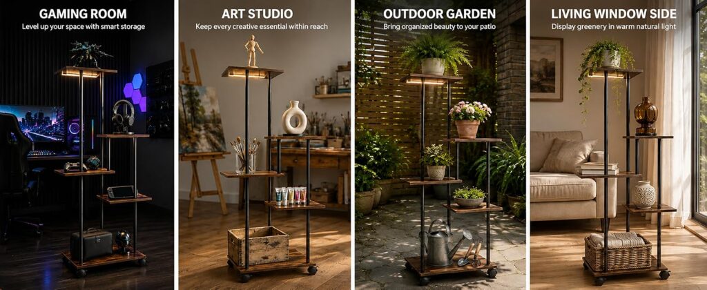 5-Tier Rolling Plant Stand with Grow Lights detail