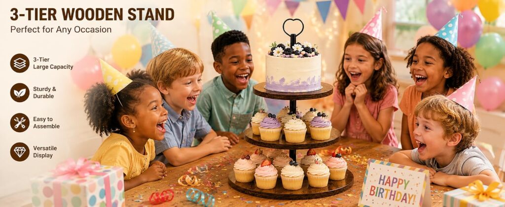 3-Tier Wooden Cupcake Stand for 24 Mini Cupcakes detail