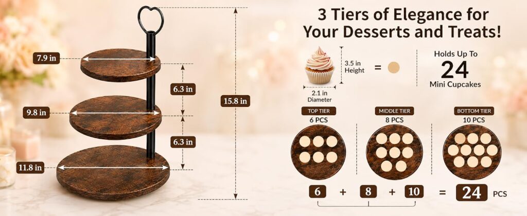 3-Tier Wooden Cupcake Stand for 24 Mini Cupcakes detail