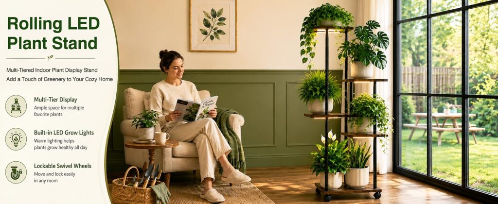 5-Tier Rolling Plant Stand with Grow Lights detail